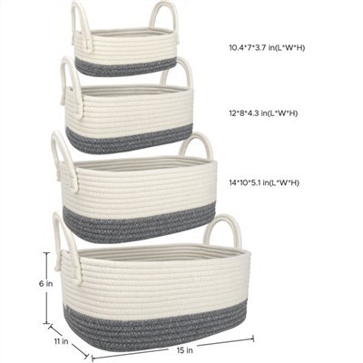 Ensemble de paniers en tissu de stockage de corde de coton coloré personnalisé