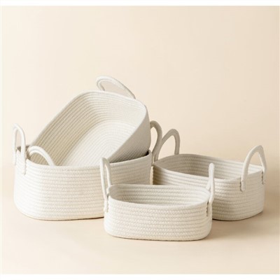 Panier de rangement rond avec poignées en corde de coton